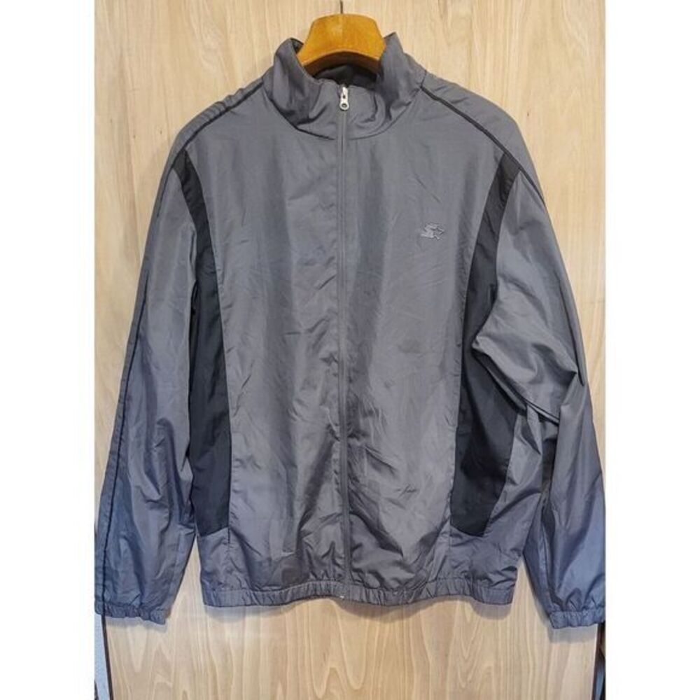 Starter Mens Size XL Windbreaker Jacket Grey Black Excellent Used Condition